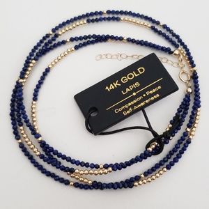 14K Yellow Gold Lapis Beaded Double Layered Necklace